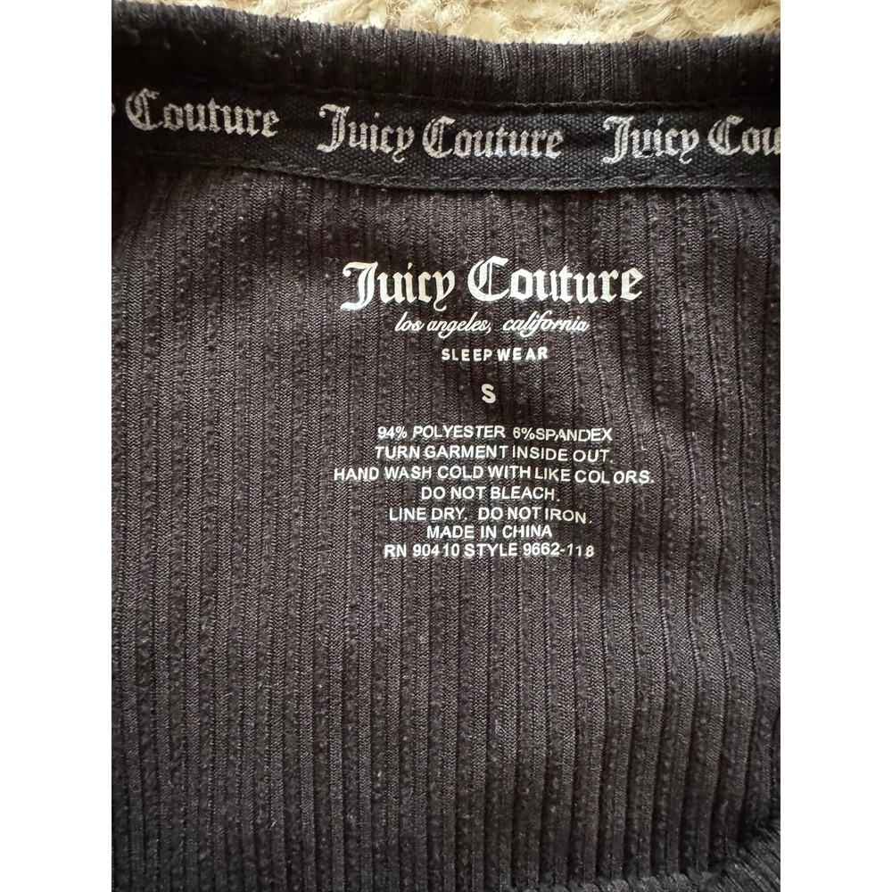 Juicy Couture Womens Black Ribbed Rhinestone Logo Sleep Shirt Pajama Top Small - Picture 2 of 4